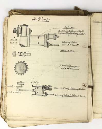 WW1 Royal Flying Corps Officer Cadet Student Note Book Engines.