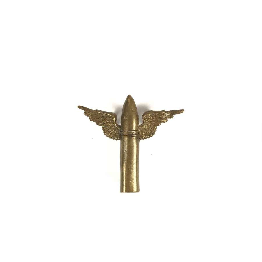 RAF Air Gunner&rsquo;s 1923-39 winged bullet brass arm badge.