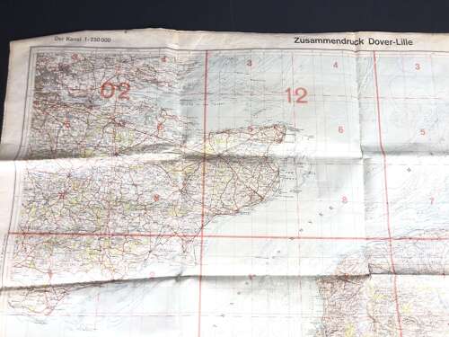 WW2 Battle of Britain Period Luftwaffe Flying Map Dover Straits Kent.